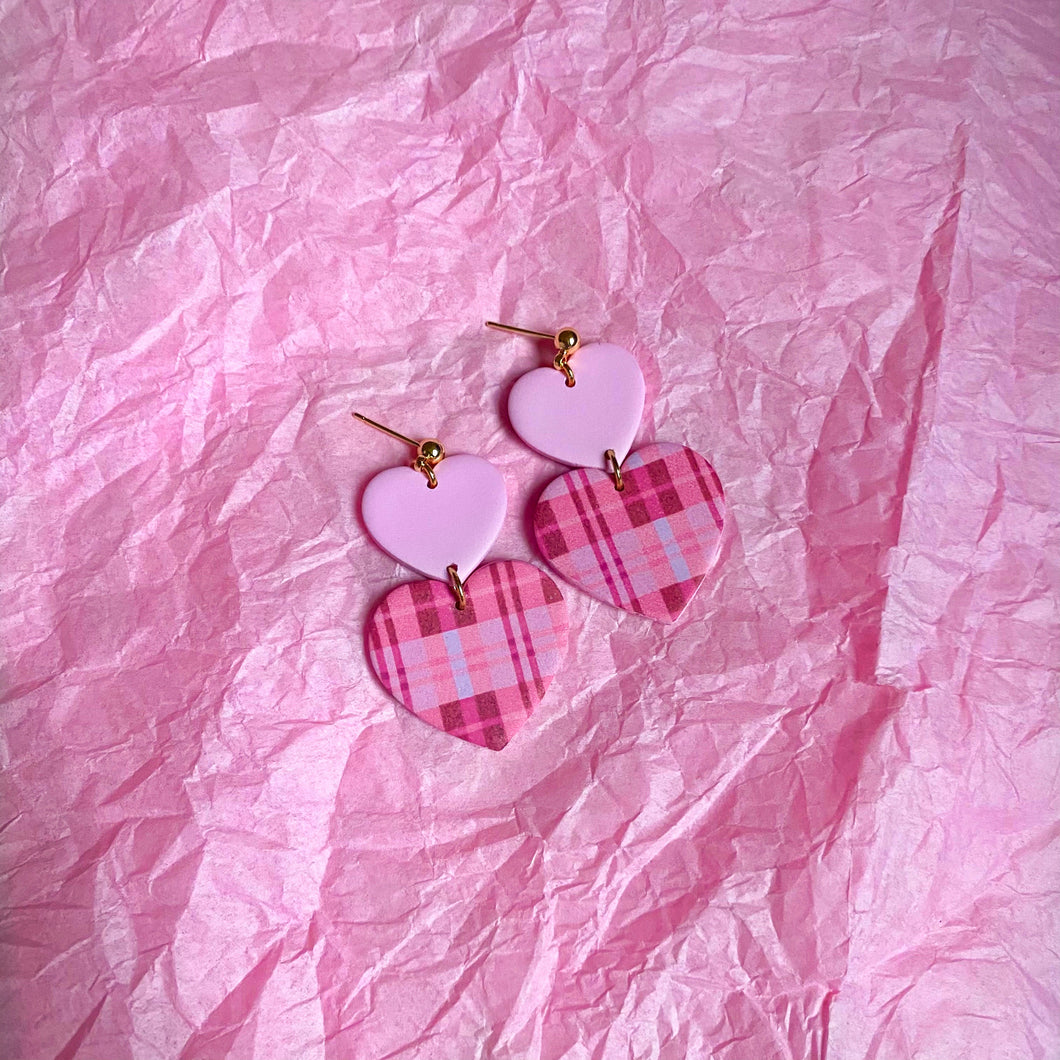 Pink Plaid Hearts
